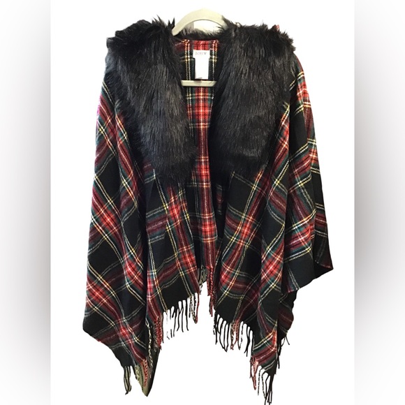 J. Crew Jackets & Blazers - J. Crew Tartan Plaid Faux Fur Cape